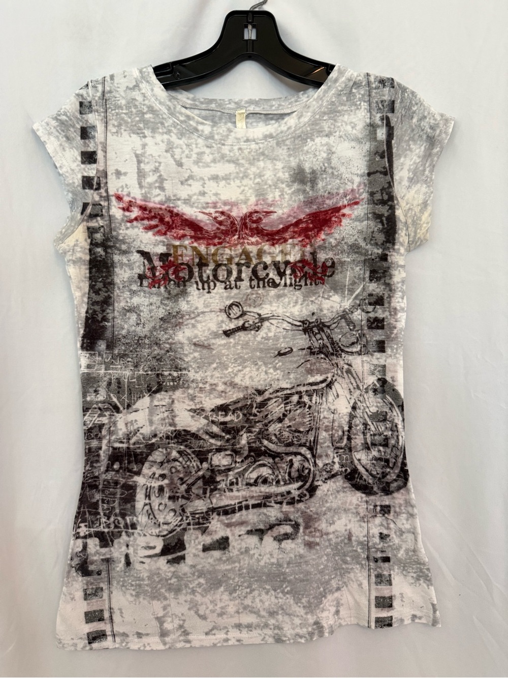 S-Twelve White Tee with Red Wing Motorcycle Graphic